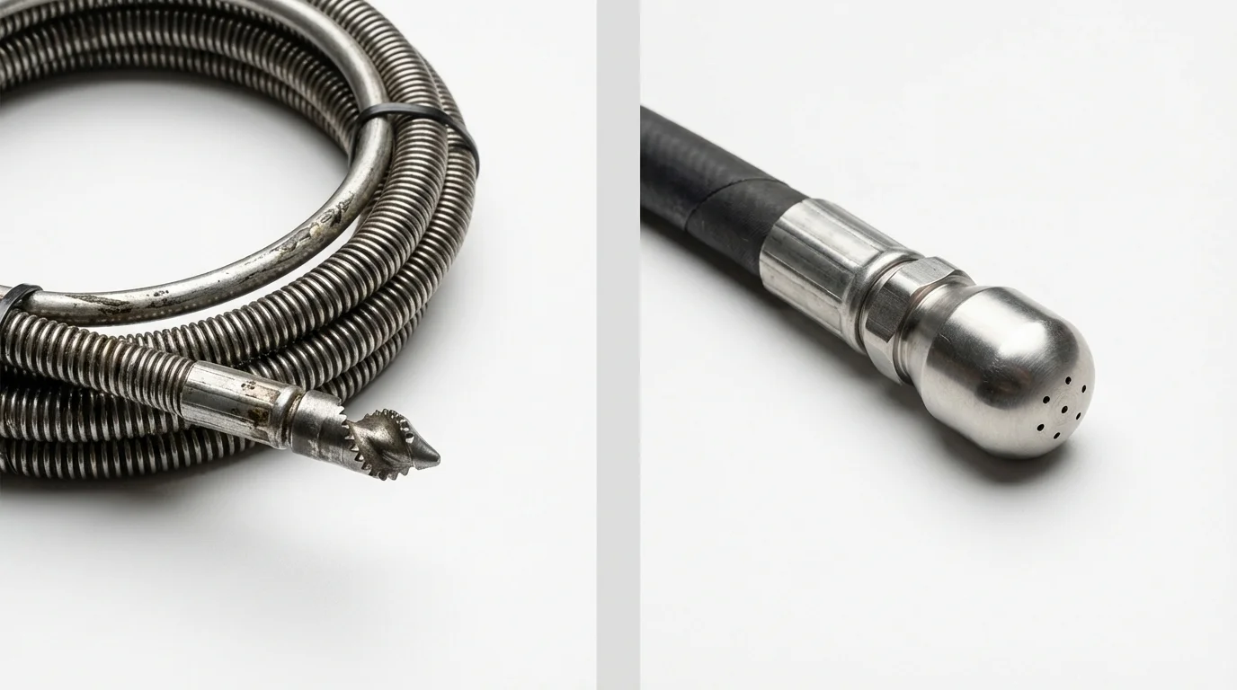 Drain snake cable and hydro jetting nozzle used for drain cleaning in Campo, CA