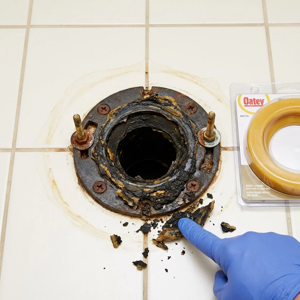 Failed wax ring showing water seepage at the base of a toilet in a Campo, CA home